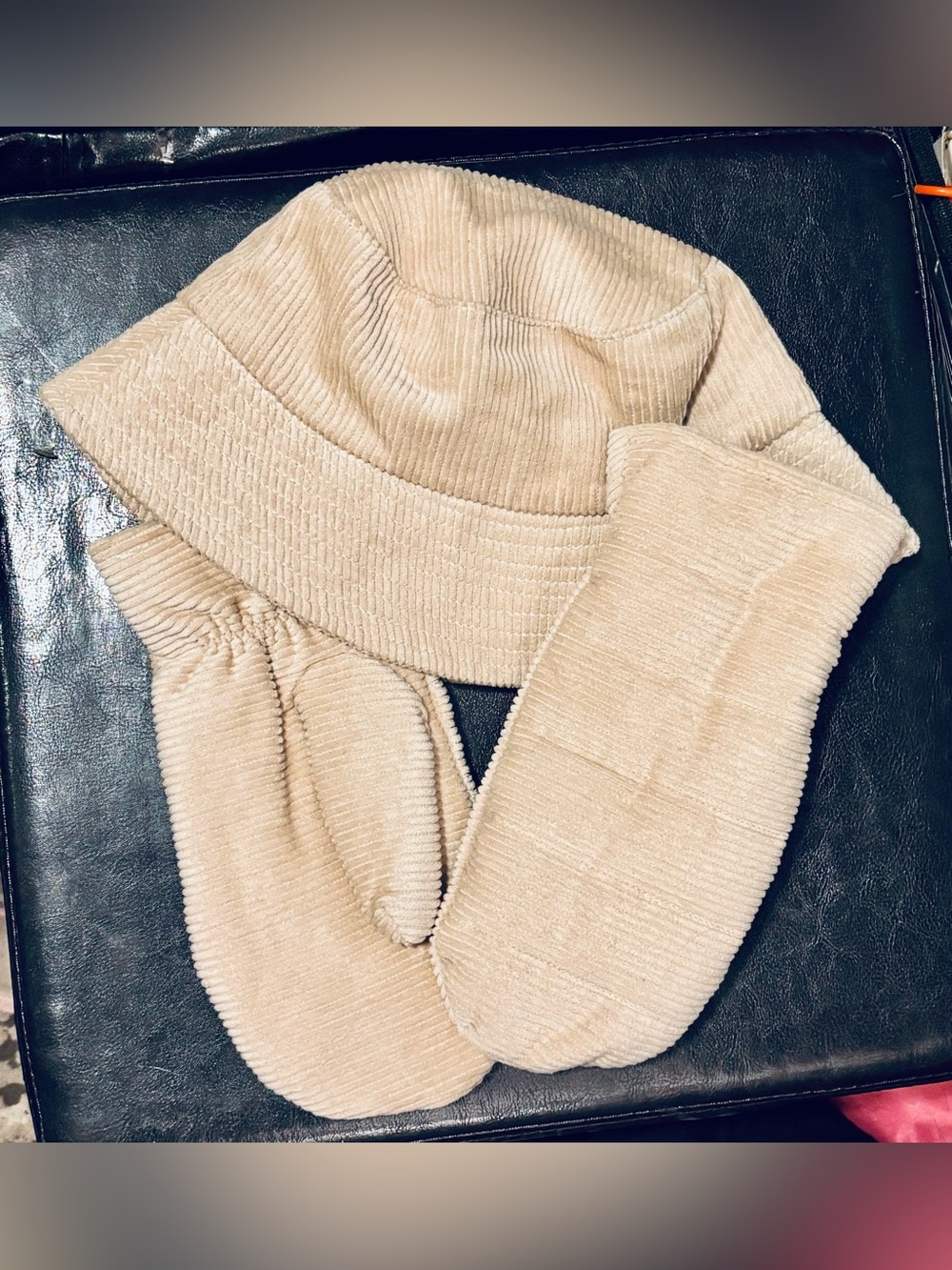 Corduroy Set of Winter Bucket Hat & Insulated Mittens